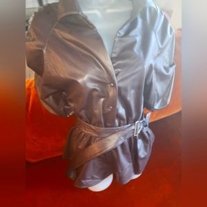 NWT Scoop brown leather belted pemplum top